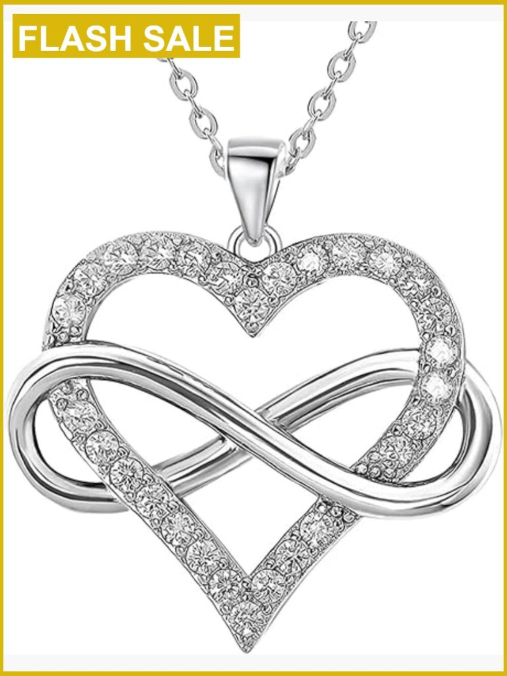 Infinity Heart Pendant Necklace with Cubic Zirconia, 16-18 Inch